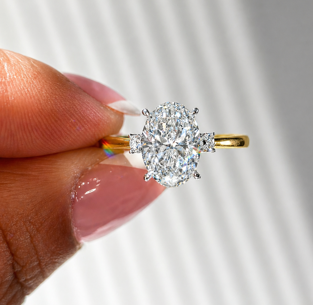 2.10 Carat Oval Cut Three Stone Solitaire Engagement Ring